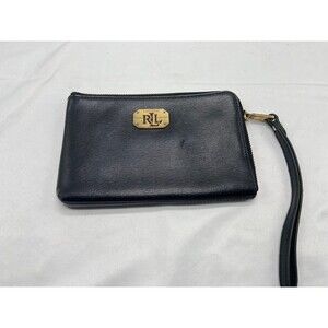 RALPH LAUREN Black Leather Wristlet Wallet Clutch Purse 7.25 Inch By 4.75 Inch